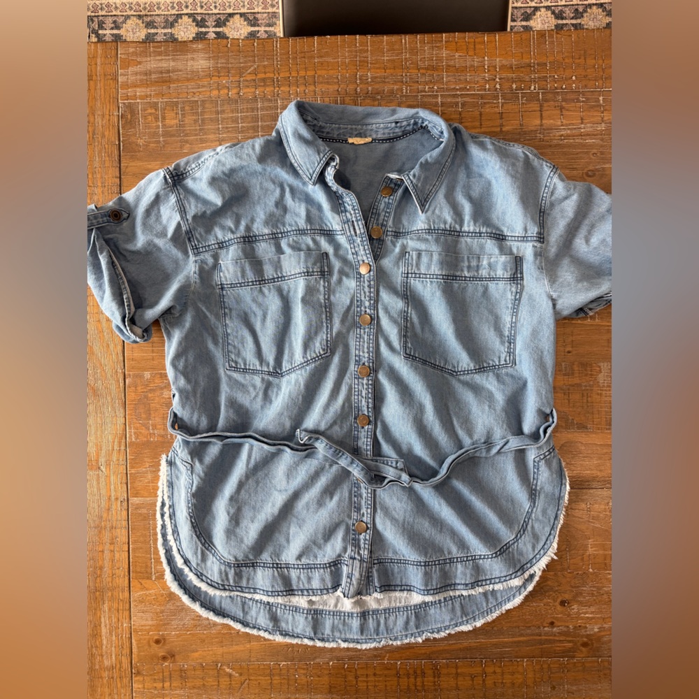 Pilcro Light Blue Denim Tunic Shirt w belt cotton chic